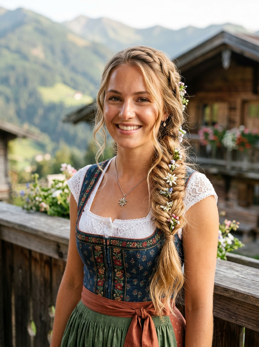 Fischgrätenzopf als Dirndlfrisur Inspiration 2026